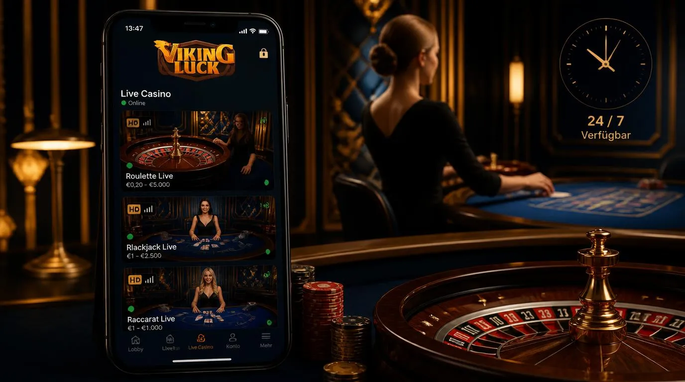 Live-Casino-Lobby auf Smartphone mit Roulette, Blackjack und sichtbaren Einsatzlimits
