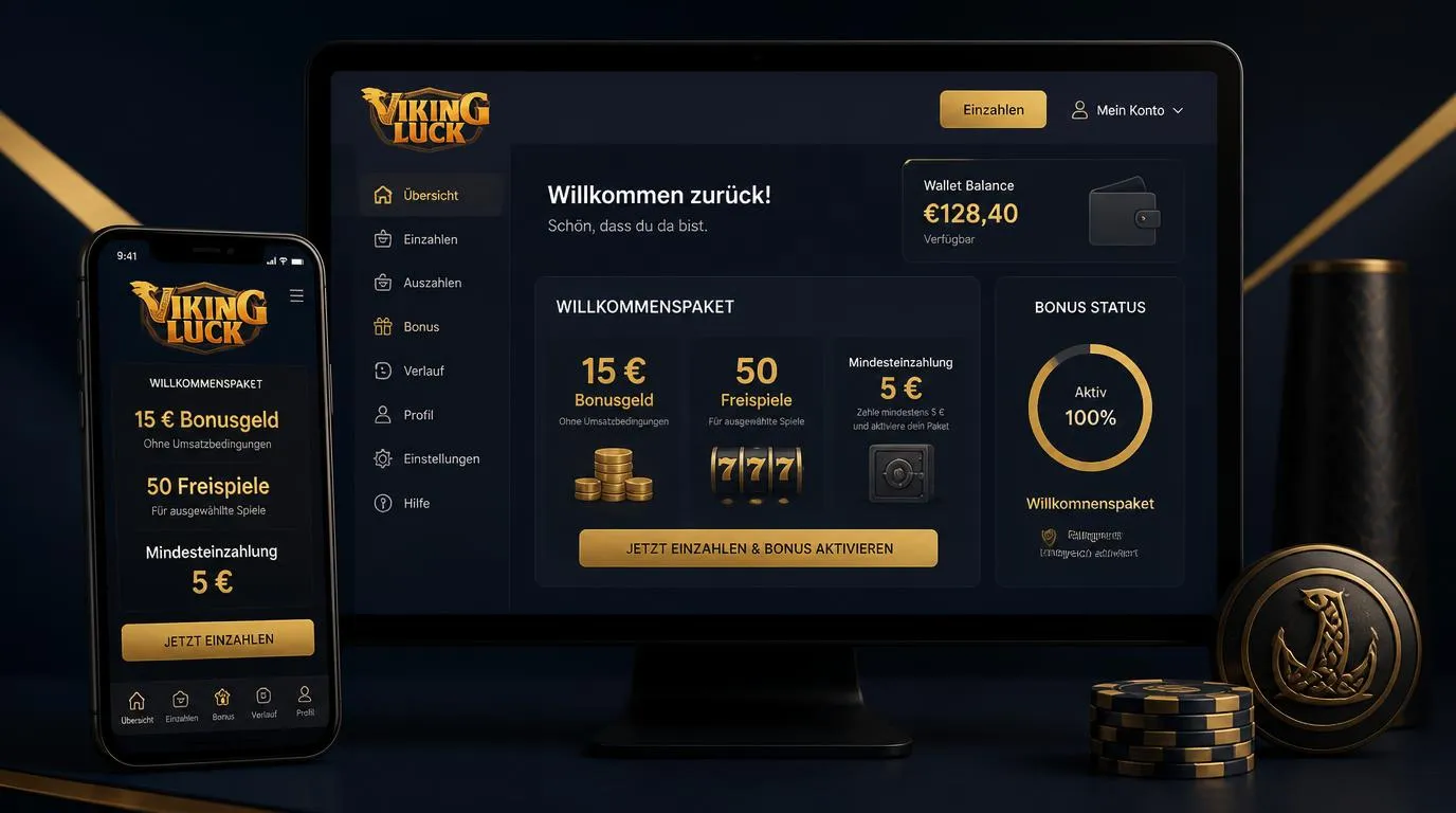 Bonusübersicht mit 15 Euro Guthaben, 50 Freispielen und 5 Euro Mindesteinzahlung