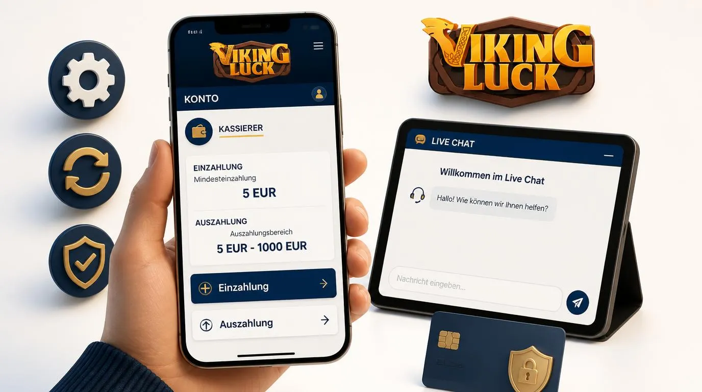 Smartphone mit Casino-Kassenbereich, WLAN-Symbol und geöffnetem Live-Chat für mobile Hilfe